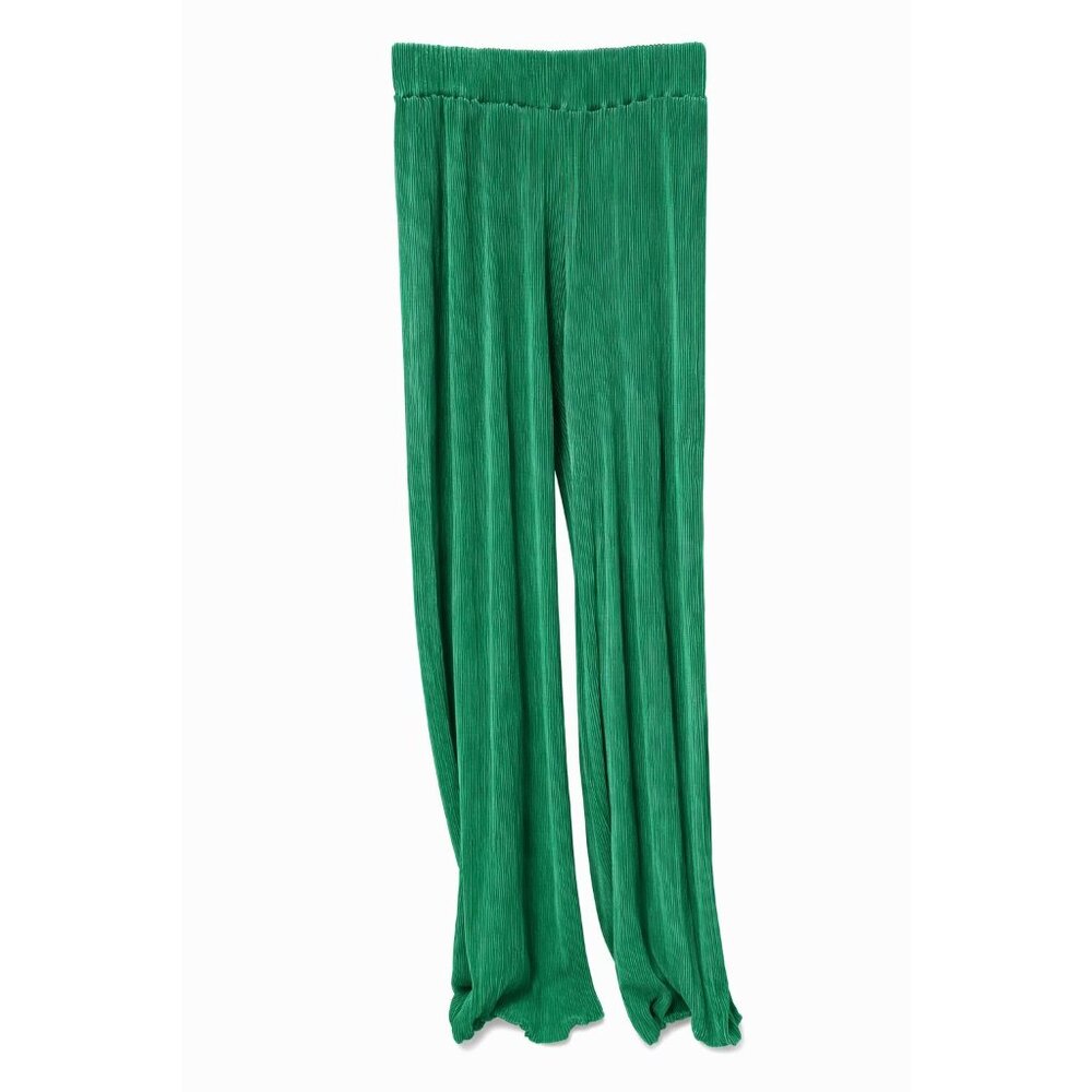 Vintage Y2K Hot & Delicious Ribbed Kelly Green Plisse Wide Leg Pant, Sz M - Picture 3 of 4